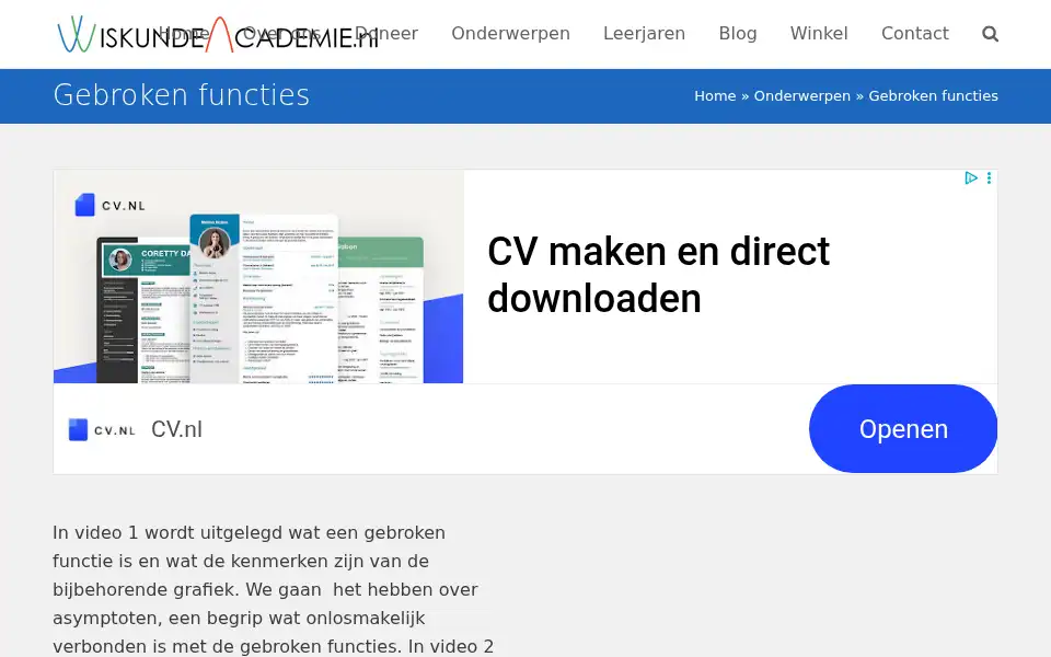 Screenshot of wiskundeacademie.nl