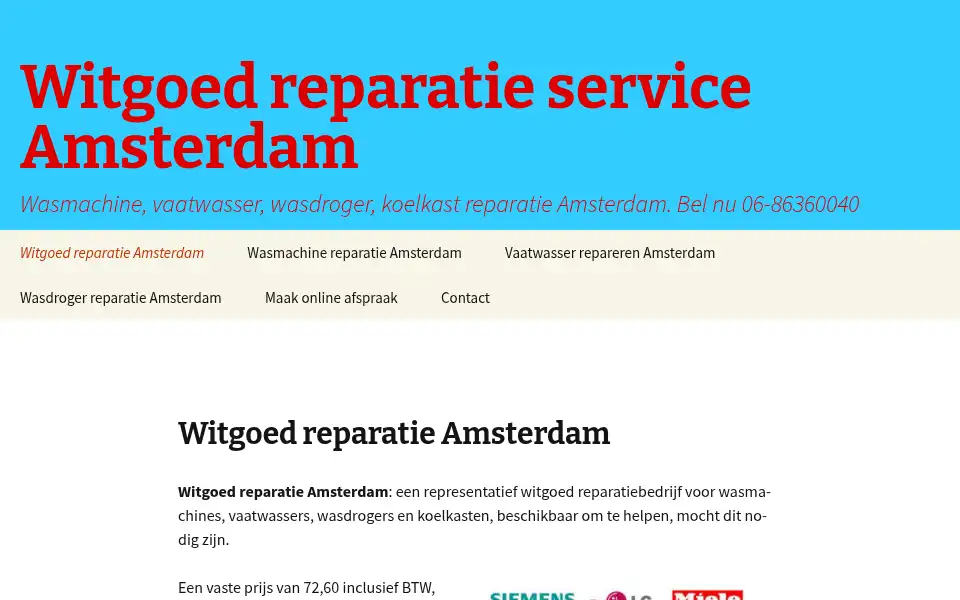 Screenshot of witgoedreparatieserviceamsterdam.nl