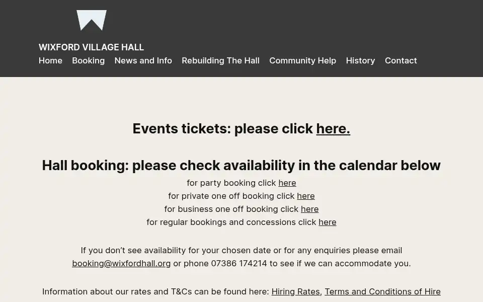 Screenshot of wixfordhall.org