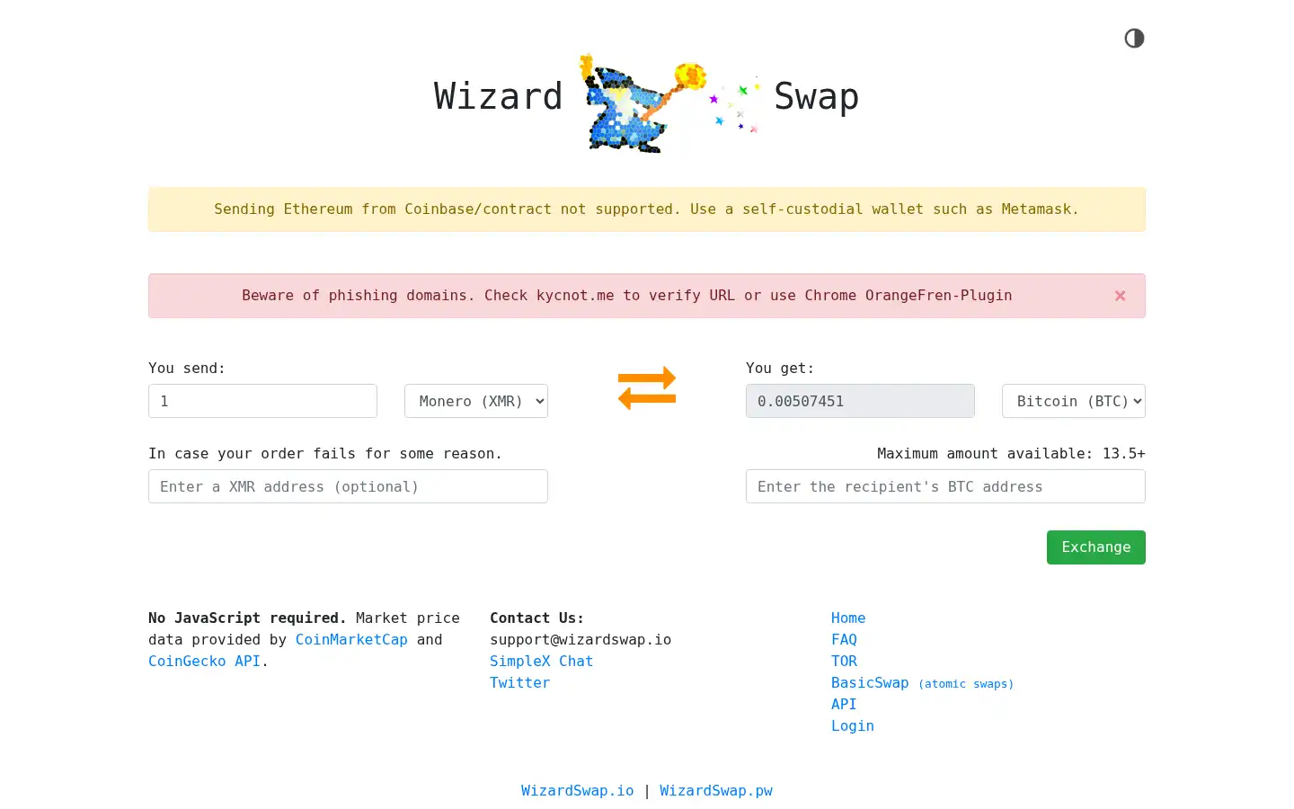 Screenshot of wizardswap.io