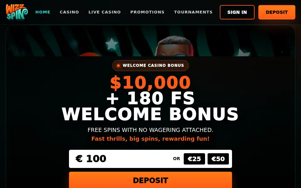 Screenshot of wizzspincasino.site