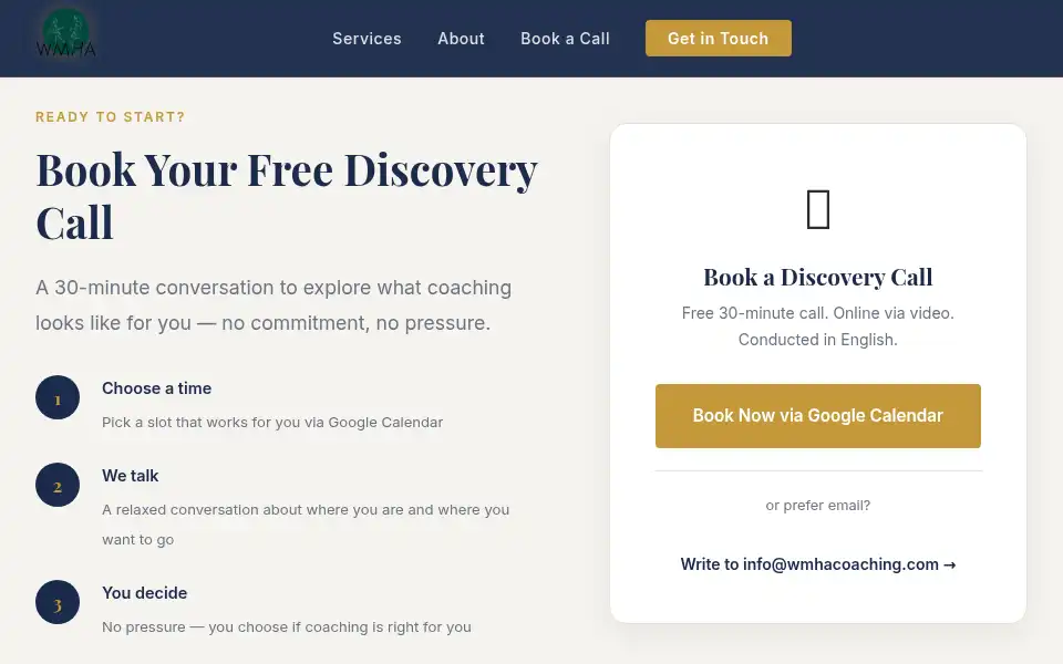 Screenshot of wmhacoaching.com