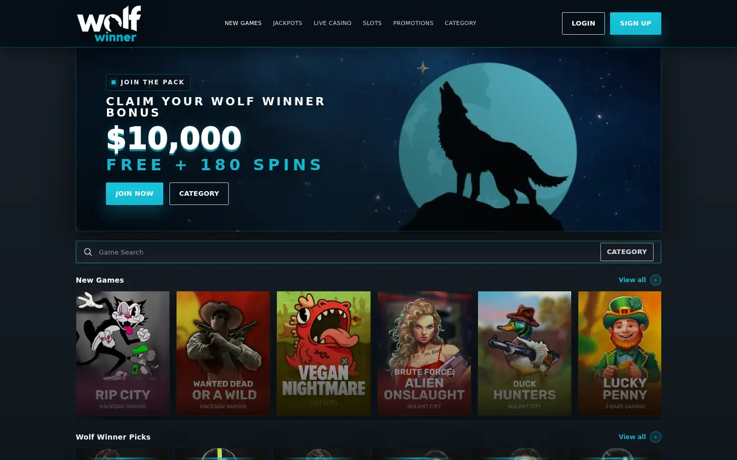 Screenshot of wolfwinnercasino.site