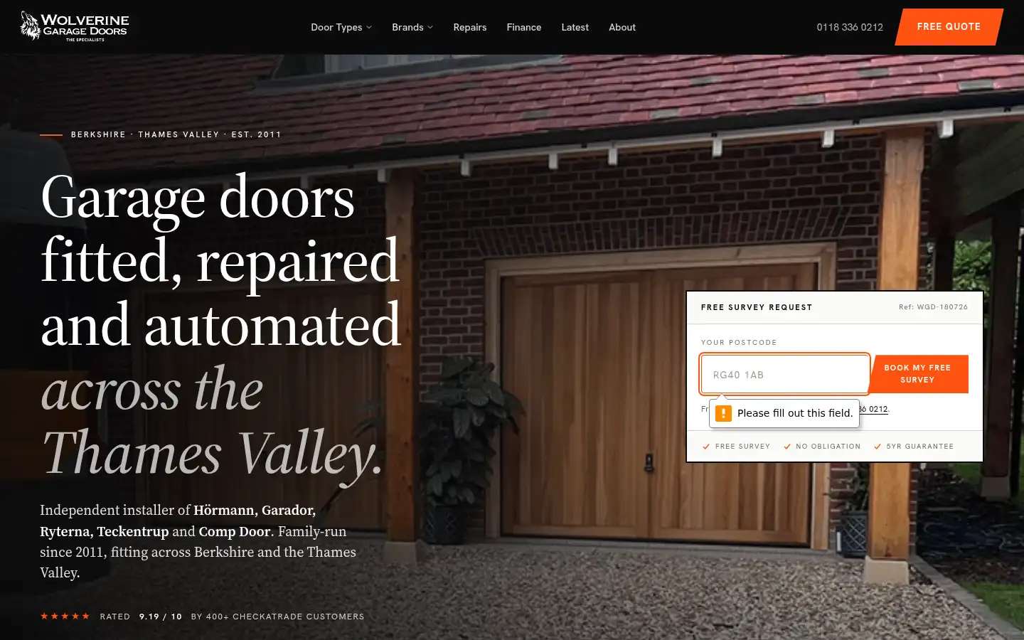 Screenshot of wolverinegaragedoors.co.uk