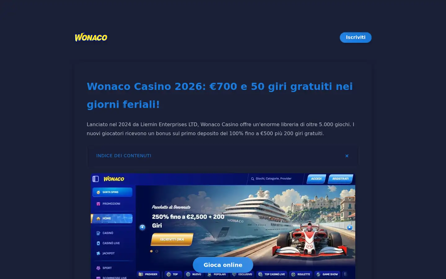 Screenshot of wonacocasino.it.com