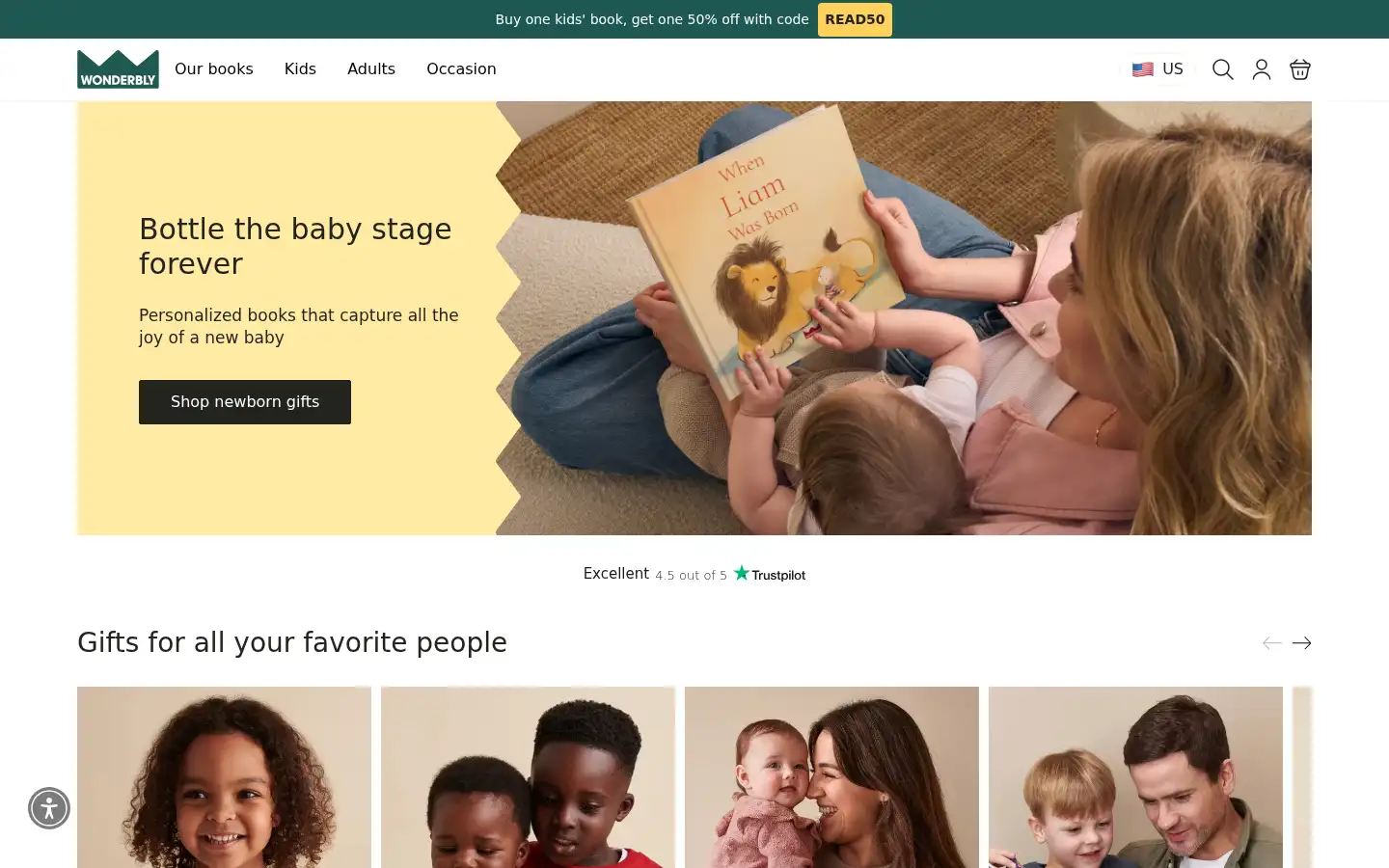 Screenshot of wonderbly.com