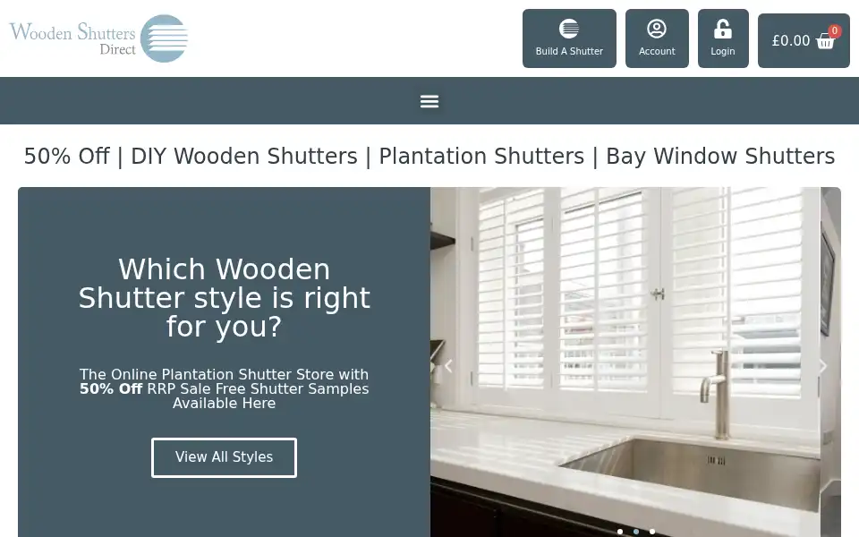 Screenshot of woodenshuttersdirect.co.uk