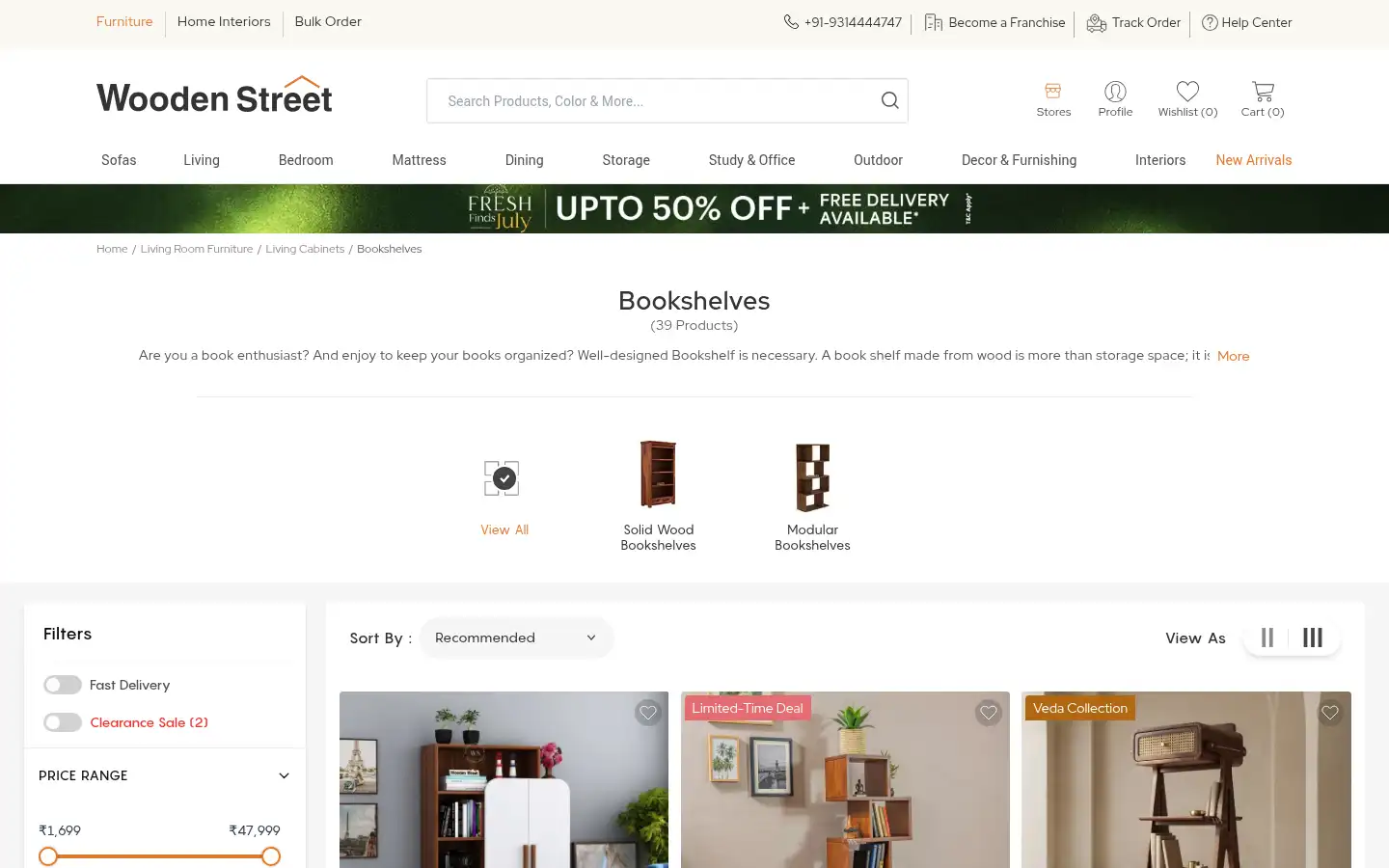 Screenshot of woodenstreet.com
