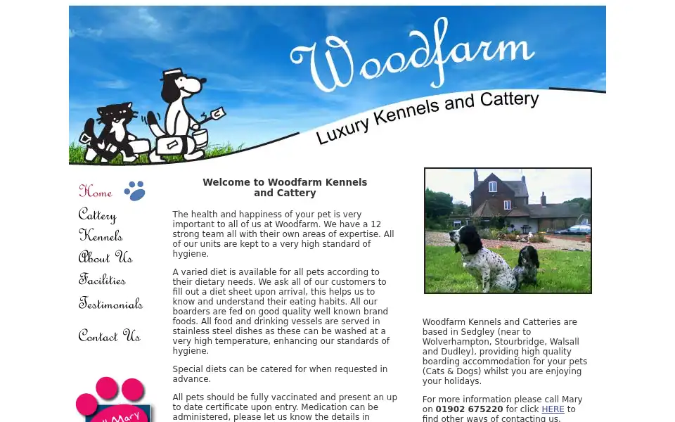Screenshot of woodfarmkennelsandcatteries.co.uk