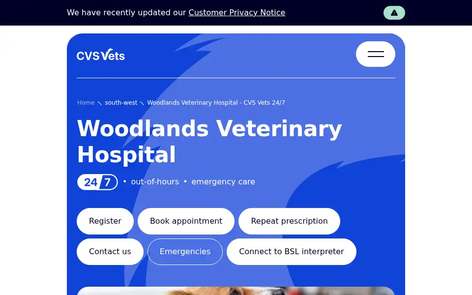 Screenshot of woodlandsvets.co.uk