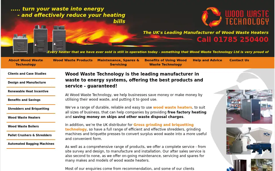 Screenshot of woodwastetechnology.co.uk