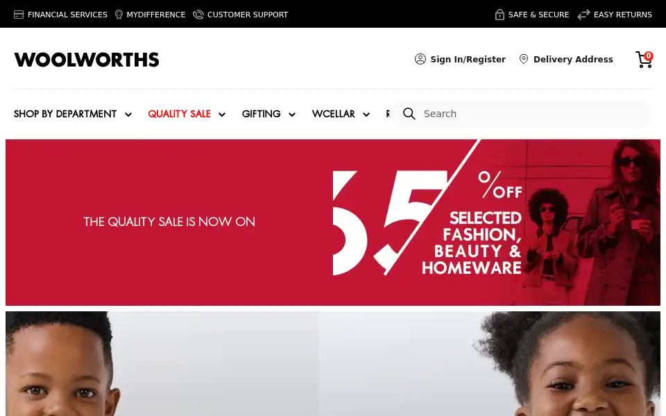 Screenshot of woolworths.co.za