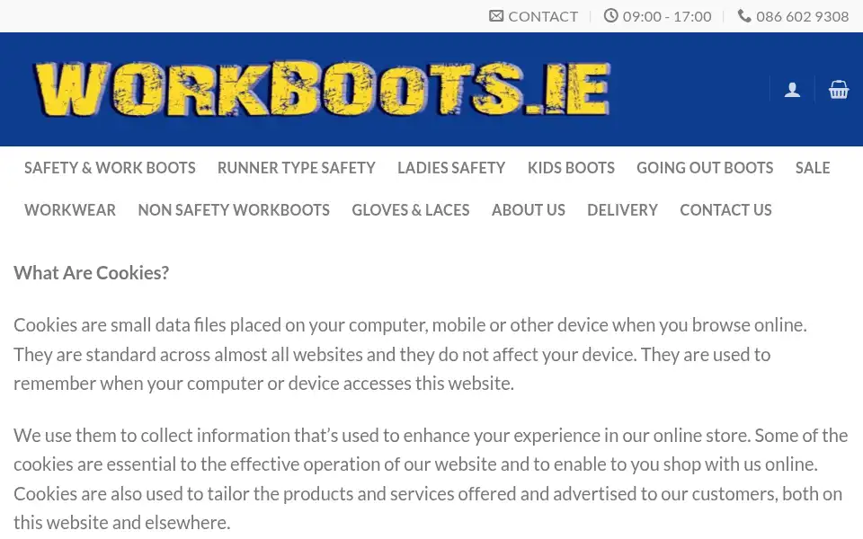 Screenshot of workboots.ie
