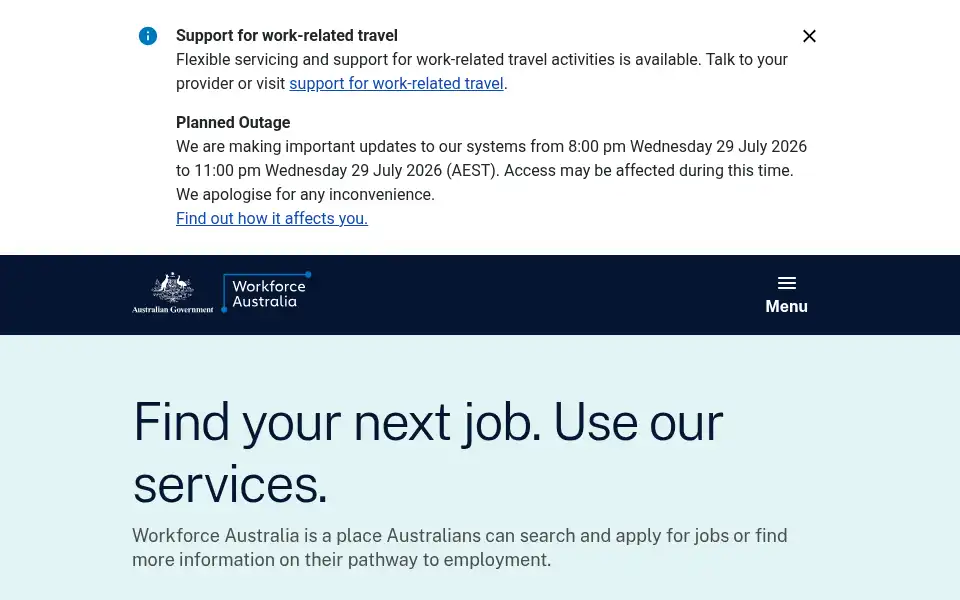Screenshot of workforceaustralia.gov.au