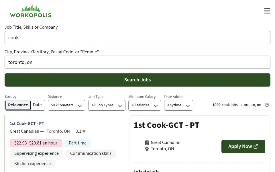 Screenshot of workopolis.com