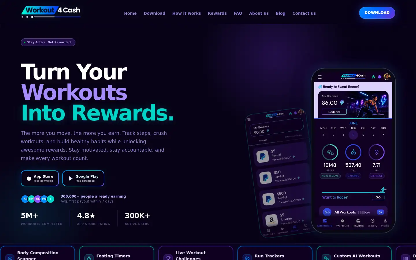 Screenshot of workout4cash.com