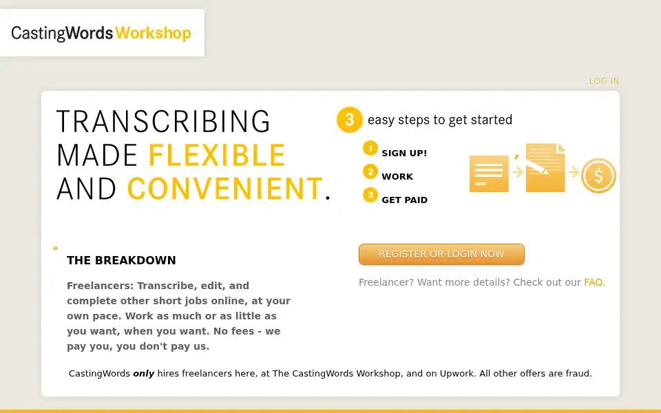 Screenshot of workshop.castingwords.com