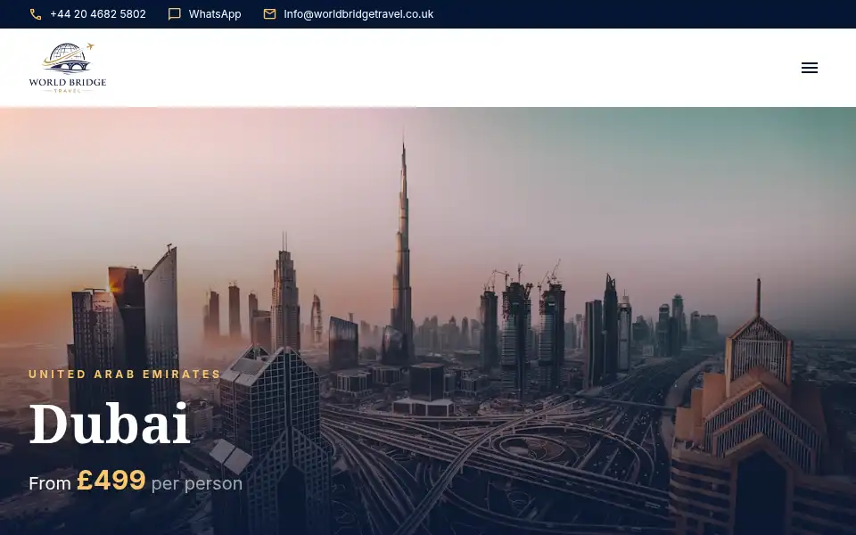 Screenshot of worldbridgetravel.co.uk