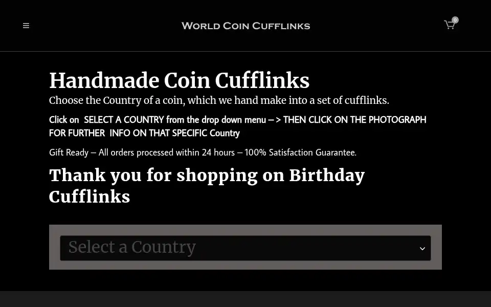 Screenshot of worldcoincufflinks.com