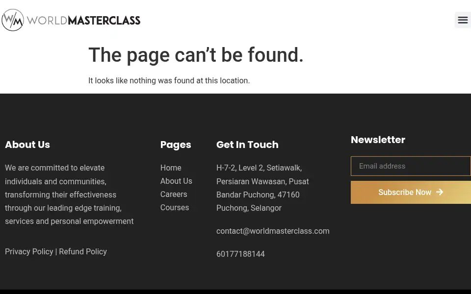 Screenshot of worldmasterclass.com