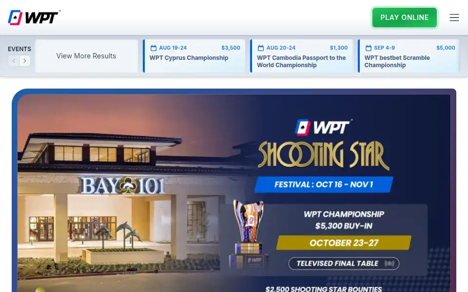 Screenshot of worldpokertour.com