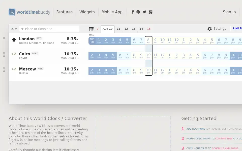 Screenshot of worldtimebuddy.com
