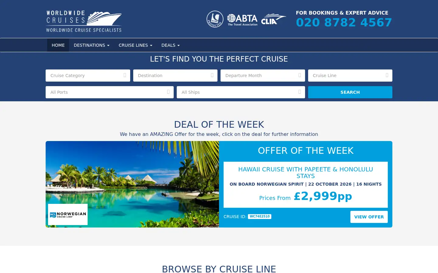 Screenshot of worldwidecruises.co.uk