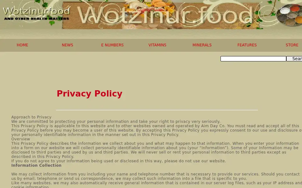 Screenshot of wotzinurfood.com