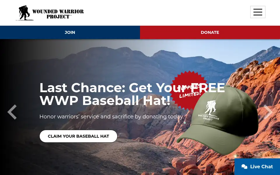 Screenshot of woundedwarriorproject.org