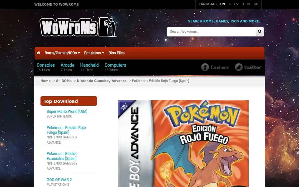 Screenshot of wowroms.com