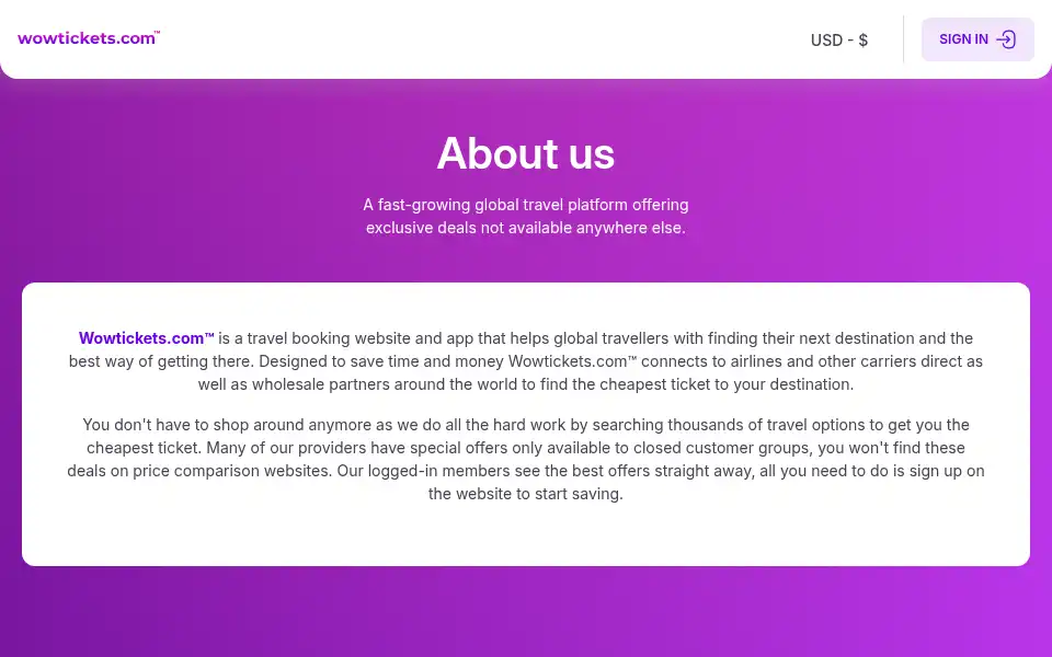 Screenshot of wowtickets.com