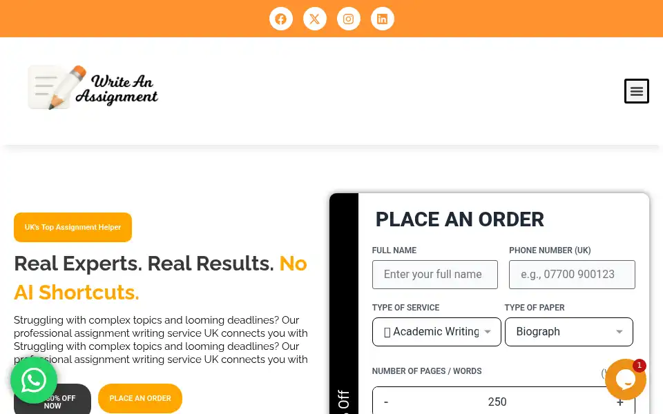 Screenshot of writeanassignment.com