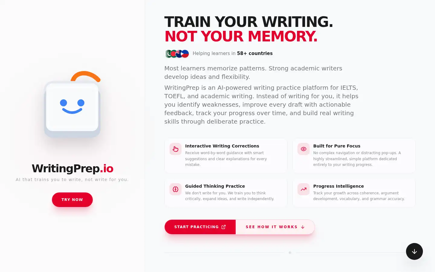 Screenshot of writingprep.io