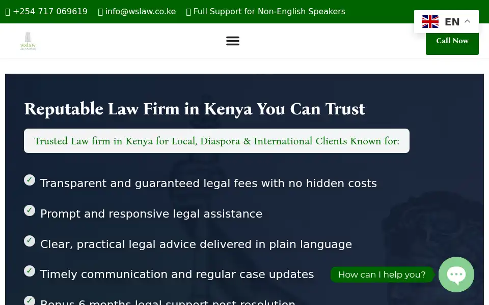 Screenshot of wslaw.co.ke