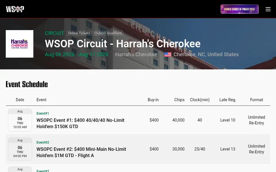 Screenshot of wsop.com