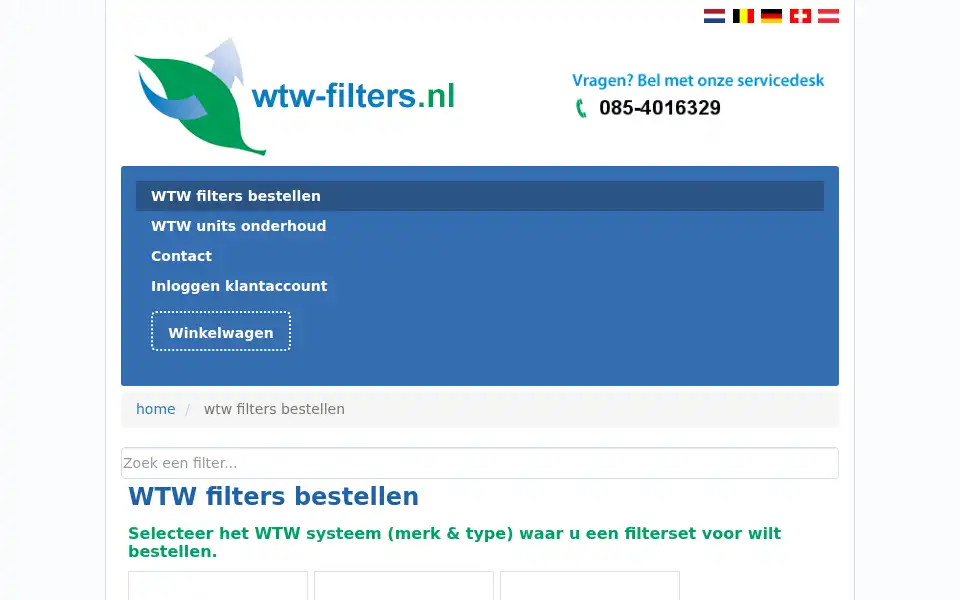 Screenshot of wtw-filters.nl