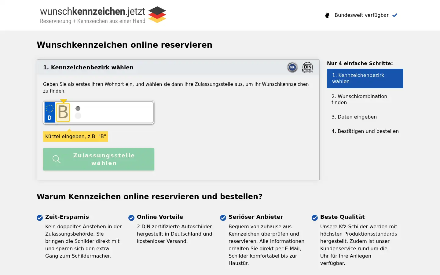 Screenshot of wunschkennzeichen.jetzt