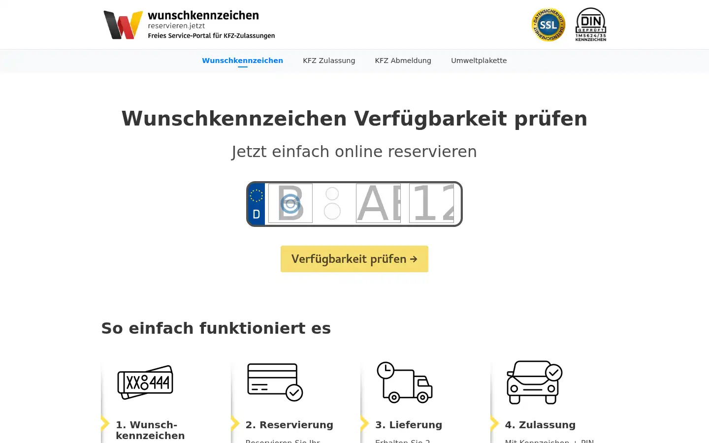 Screenshot of wunschkennzeichen-reservieren.jetzt