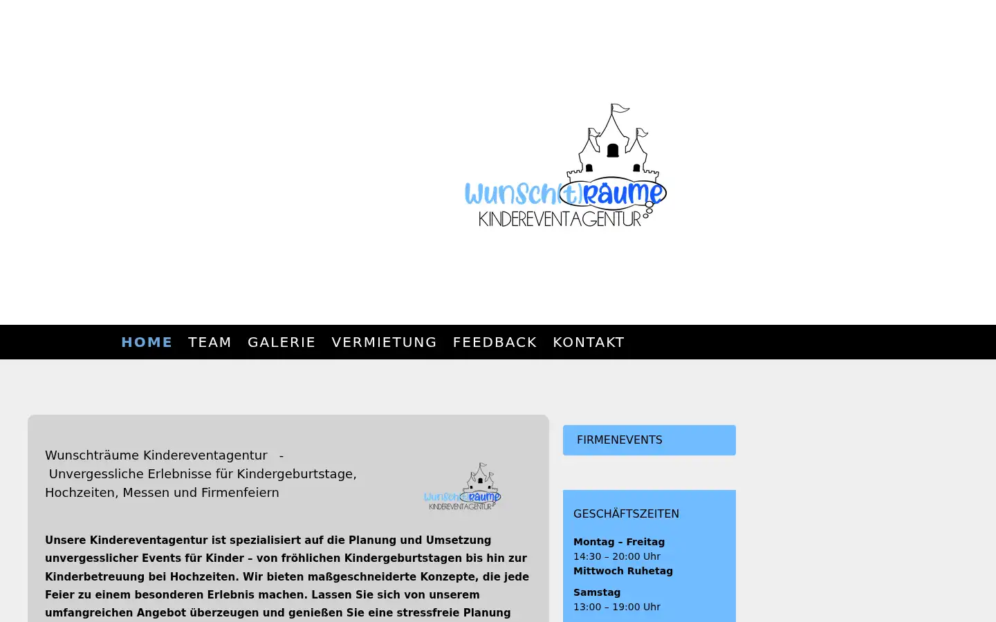 Screenshot of wunschtraeume-kinderevents.jimdofree.com