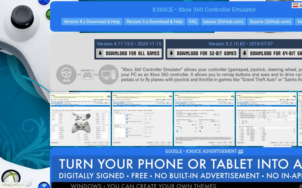 Screenshot of x360ce.com