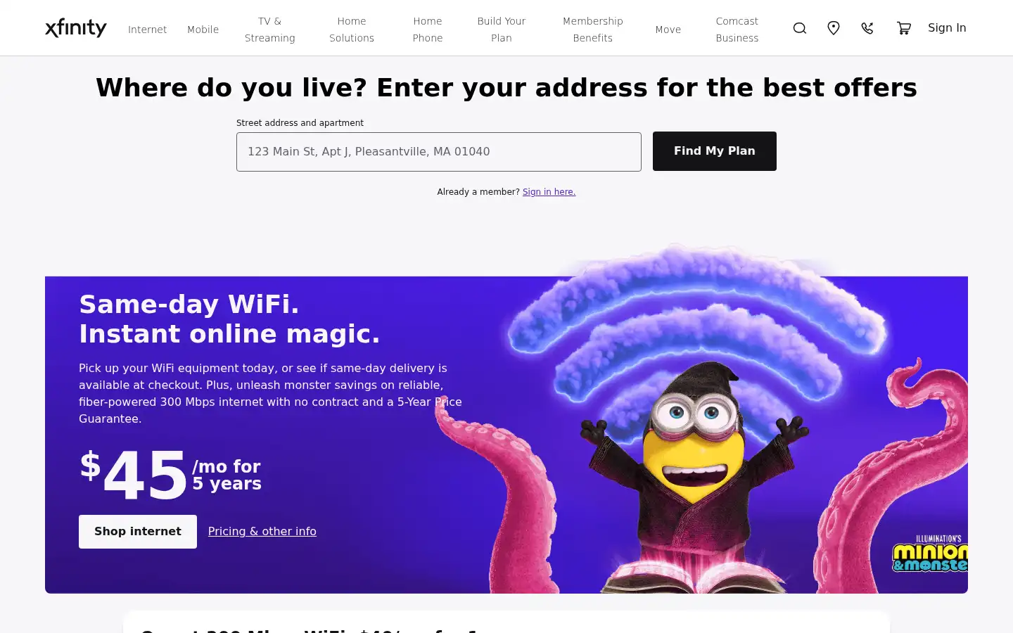 Screenshot of xfinity.com