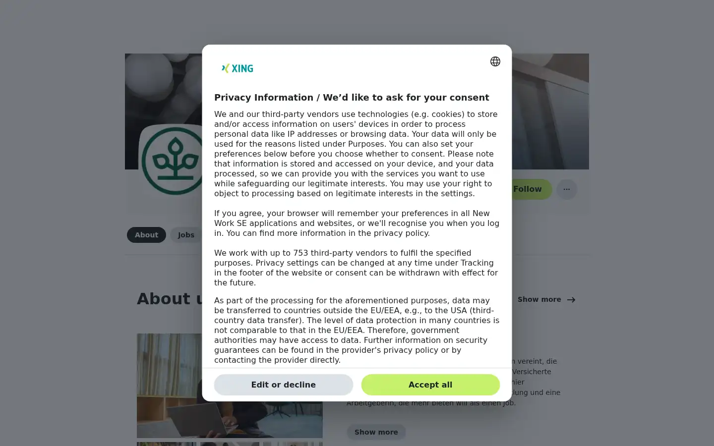 Screenshot of xing.com