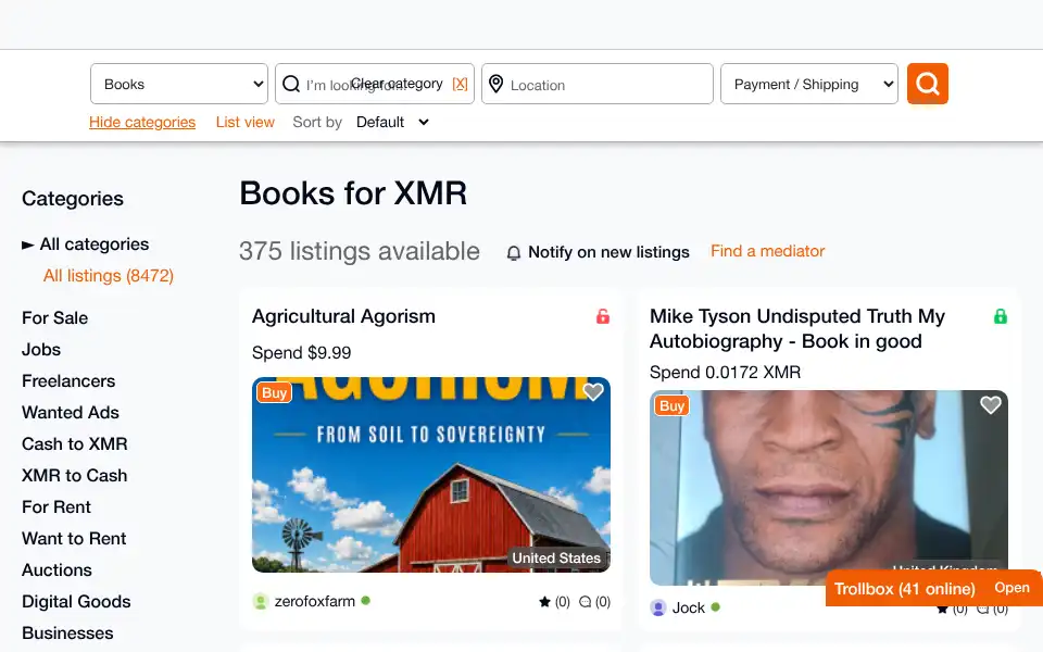 Screenshot of xmrbazaar.com