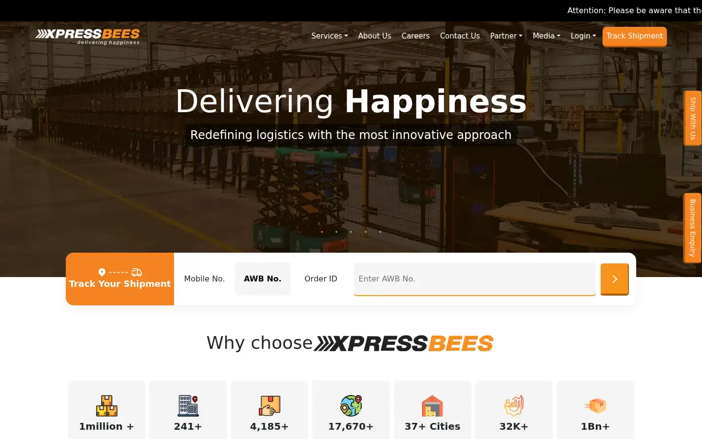 Screenshot of xpressbees.com