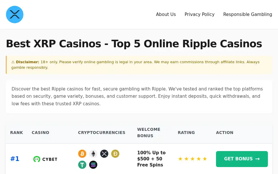 Screenshot of xrpcasino.net