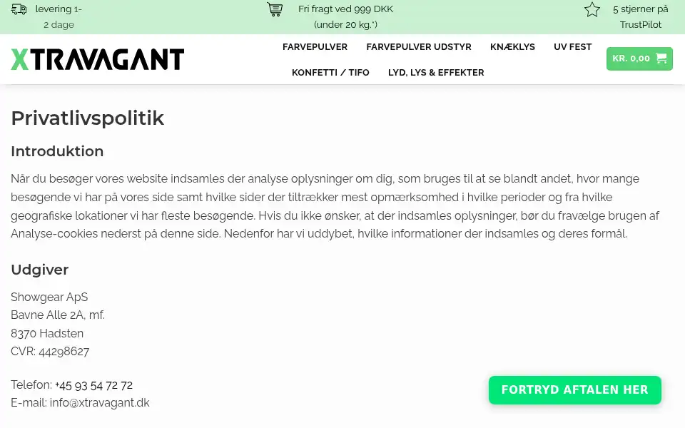 Screenshot of xtravagant.dk