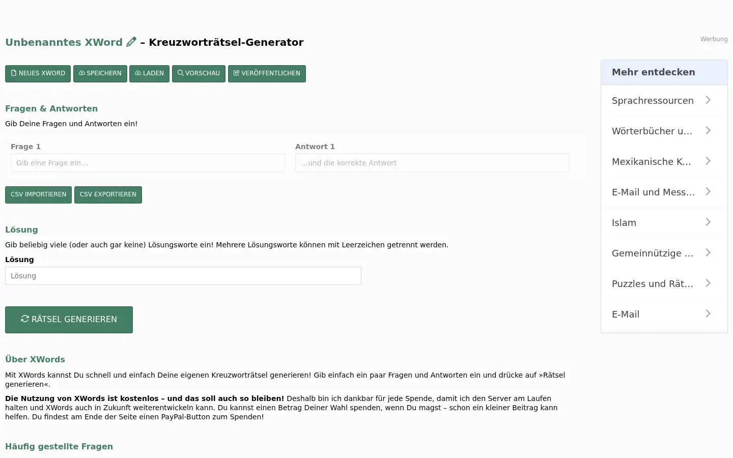 Screenshot of xwords-generator.de
