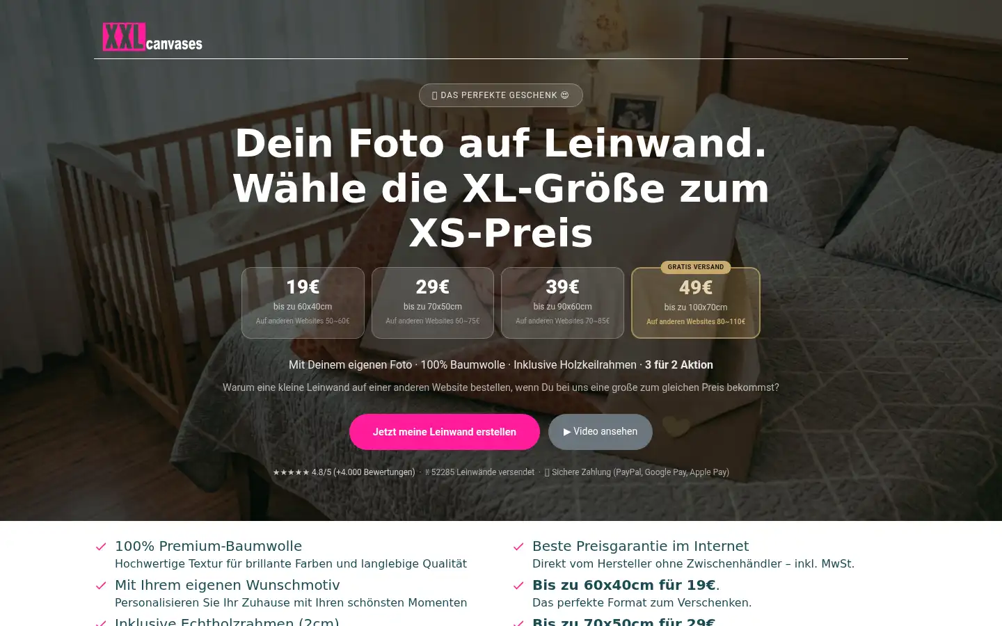 Screenshot of xxlcanvases.com