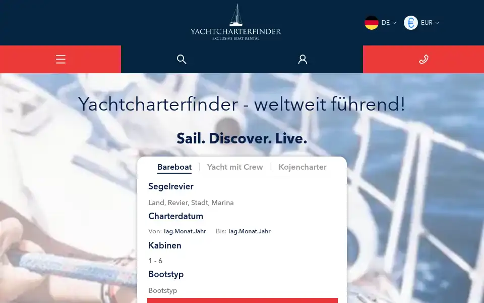Screenshot of yachtcharterfinder.com