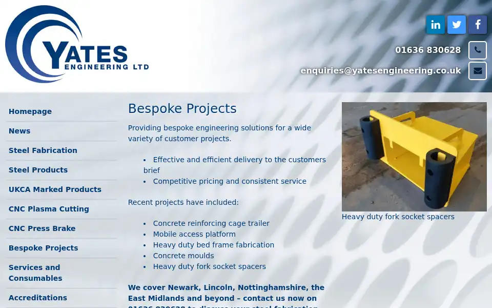 Screenshot of yatesengineering.co.uk